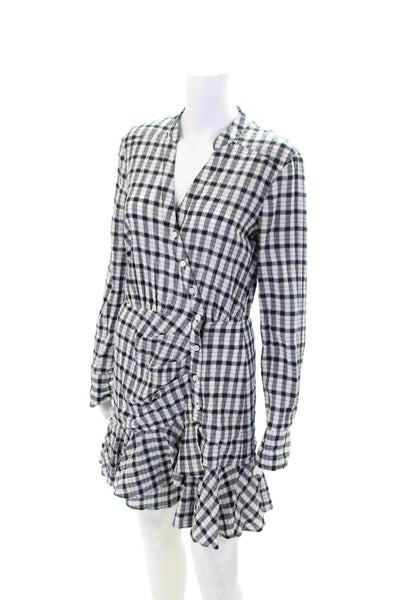 Veronica Beard Women's Long Sleeves Button Down  Tiered Plaid Mini Dress Size S