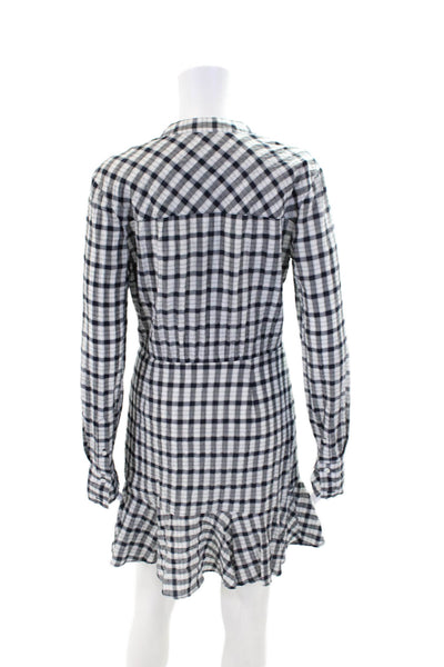 Veronica Beard Women's Long Sleeves Button Down  Tiered Plaid Mini Dress Size S