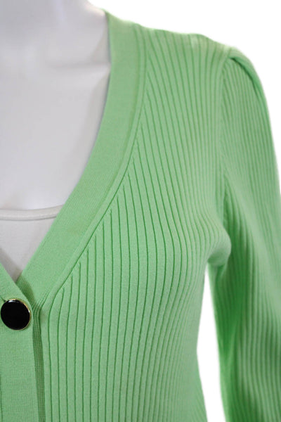 Self Portrait Womens Ribbed Cardigan High Rise Pant Set Lime Green Size Large/8