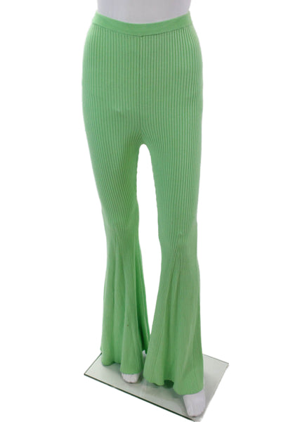 Self Portrait Womens Ribbed Cardigan High Rise Pant Set Lime Green Size Large/8