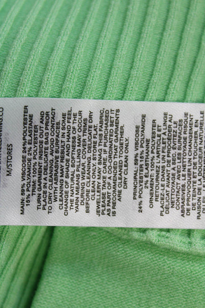 Self Portrait Womens Ribbed Cardigan High Rise Pant Set Lime Green Size Large/8