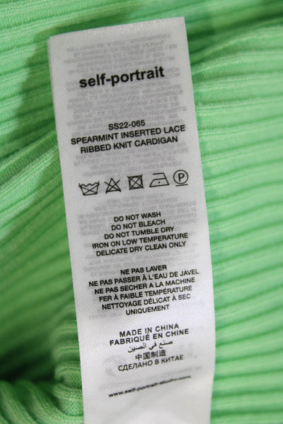Self Portrait Womens Ribbed Cardigan High Rise Pant Set Lime Green Size Large/8