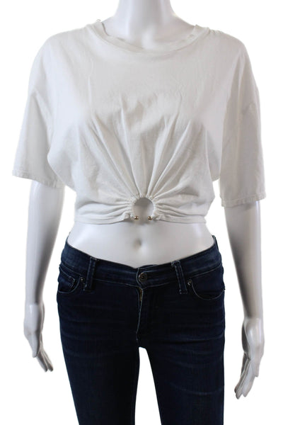 Le Superbe Womens Short Sleeve Crop Trancas Tee Shirt White Cotton Size Large