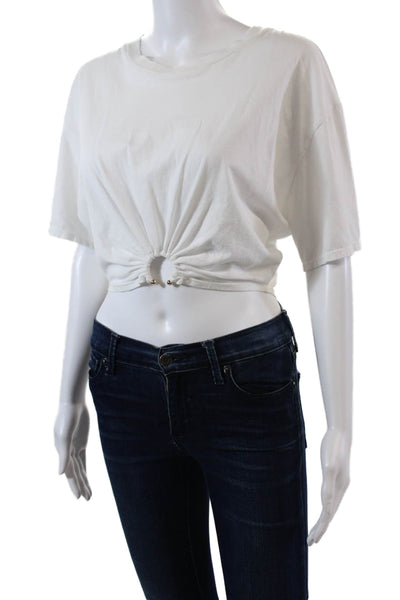 Le Superbe Womens Short Sleeve Crop Trancas Tee Shirt White Cotton Size Large