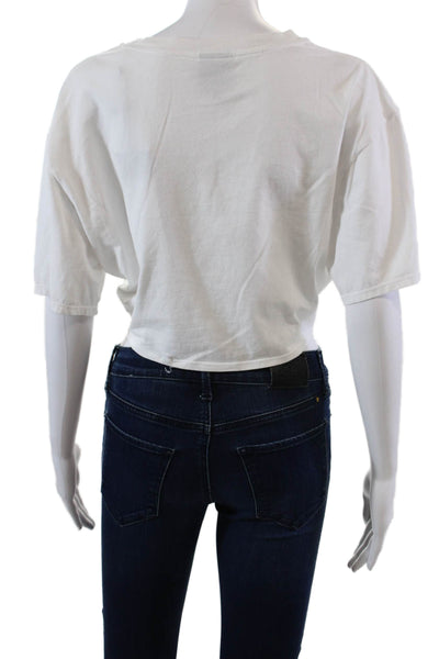 Le Superbe Womens Short Sleeve Crop Trancas Tee Shirt White Cotton Size Large