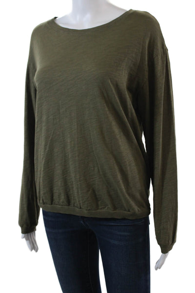 Elliott Lauren Womens Long Balloon Sleeve Scoop Neck Tee Shirt Olive Green XS