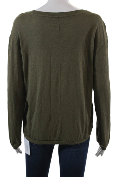 Elliott Lauren Womens Long Balloon Sleeve Scoop Neck Tee Shirt Olive Green XS