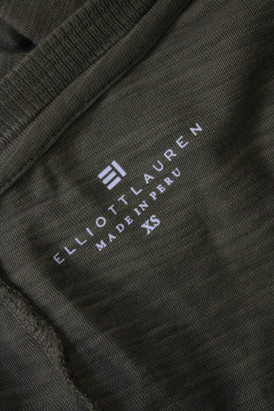 Elliott Lauren Womens Long Balloon Sleeve Scoop Neck Tee Shirt Olive Green XS