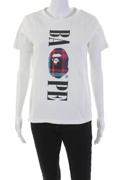 BAPE A Bathing Ape Womens Short Sleeves Shirt White Cotton Size Small