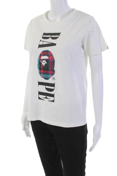BAPE A Bathing Ape Womens Short Sleeves Shirt White Cotton Size Small