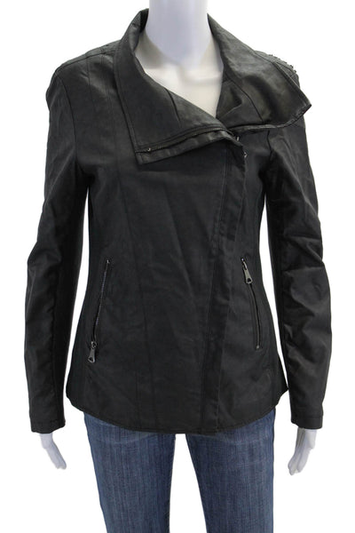 Marc New York Womens Faux Leather Ribbed Contrast Jacket Black Size Small