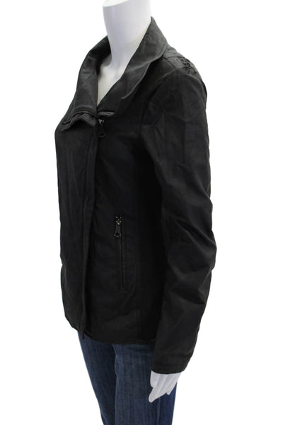 Marc New York Womens Faux Leather Ribbed Contrast Jacket Black Size Small