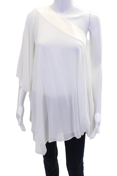 Badgley Mischka Womens One Shoulder Long Sleeve Tunic Blouse White Size XS