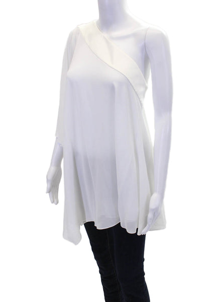 Badgley Mischka Womens One Shoulder Long Sleeve Tunic Blouse White Size XS