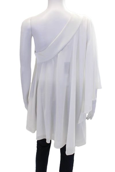 Badgley Mischka Womens One Shoulder Long Sleeve Tunic Blouse White Size XS