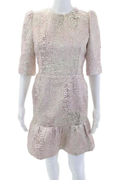 Dolce and Gabbana Womens Zip Up Short Sleeve Metallic Dress Rose Gold Pink IT 42