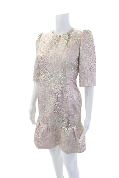 Dolce and Gabbana Womens Zip Up Short Sleeve Metallic Dress Rose Gold Pink IT 42