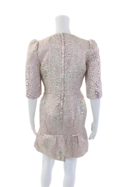 Dolce and Gabbana Womens Zip Up Short Sleeve Metallic Dress Rose Gold Pink IT 42