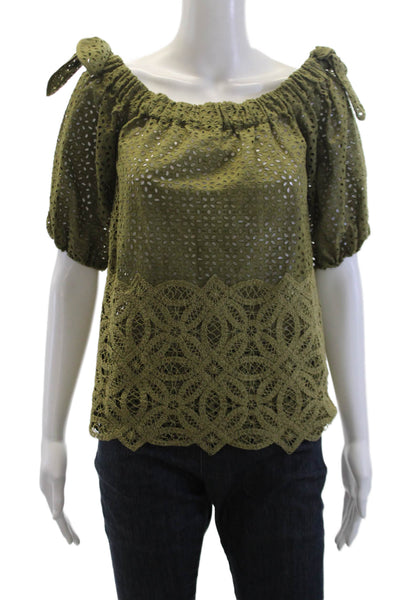 Sharis Womens Cotton Off-the-Shoulder Short Sleeve Blouse Green Size 4