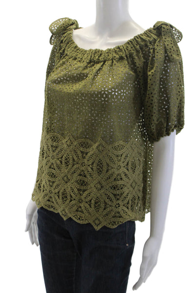 Sharis Womens Cotton Off-the-Shoulder Short Sleeve Blouse Green Size 4