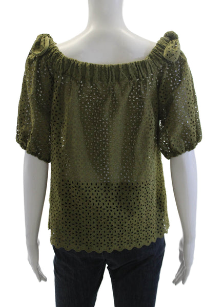 Sharis Womens Cotton Off-the-Shoulder Short Sleeve Blouse Green Size 4