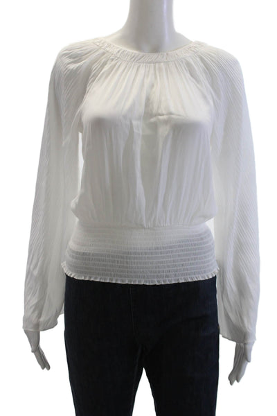 Ramy Brook Womens Cotton Long Sleeve Blouse White Size 2XS