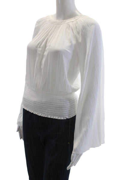 Ramy Brook Womens Cotton Long Sleeve Blouse White Size 2XS