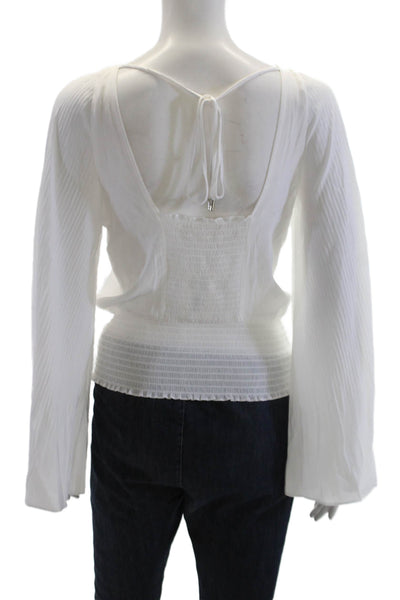 Ramy Brook Womens Cotton Long Sleeve Blouse White Size 2XS