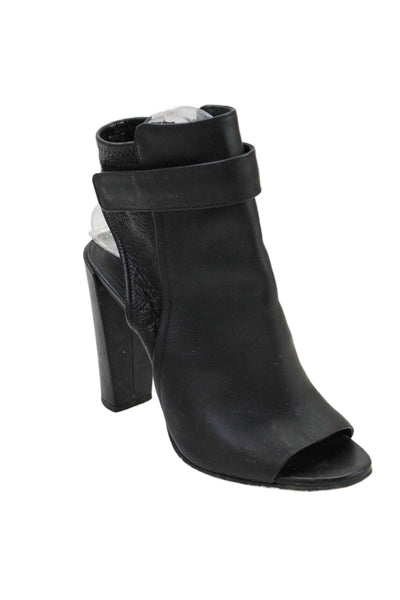 Vince Womens Textured Open Toe Zip Strap Open Back Heeled Booties Black Size 8