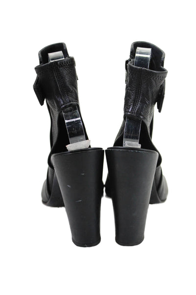 Vince Womens Textured Open Toe Zip Strap Open Back Heeled Booties Black Size 8