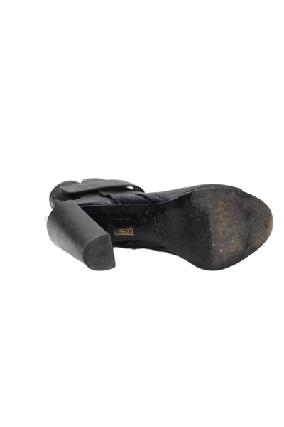 Vince Womens Textured Open Toe Zip Strap Open Back Heeled Booties Black Size 8