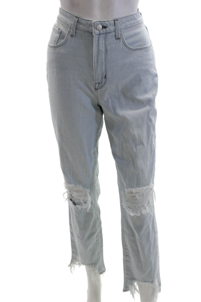 L'Agence Womens Cotton Buttoned Light Wash Distressed Jeans Blue Size 27