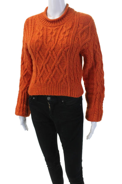 Wilfred Womens Alpaca Cable Knit Crew Neck Long Sleeve Sweater Top Orange Size M