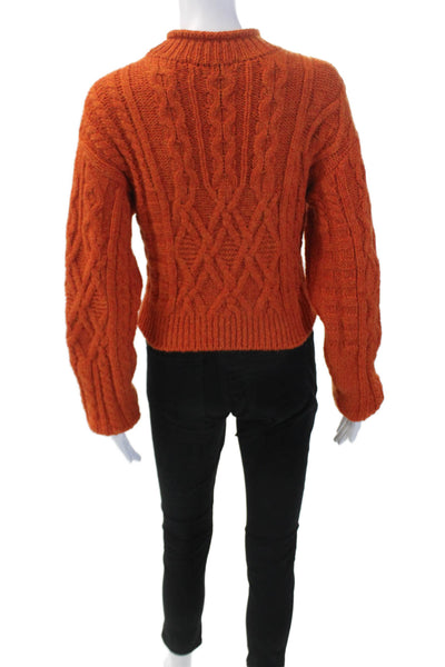 Wilfred Womens Alpaca Cable Knit Crew Neck Long Sleeve Sweater Top Orange Size M