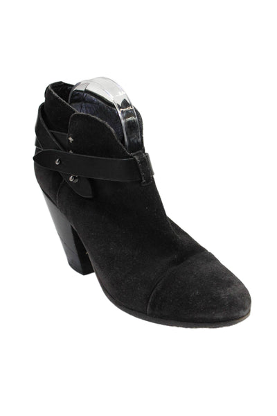 Rag & Bone Womens Suede Textured Buckle Block Heel Booties Black Size 8
