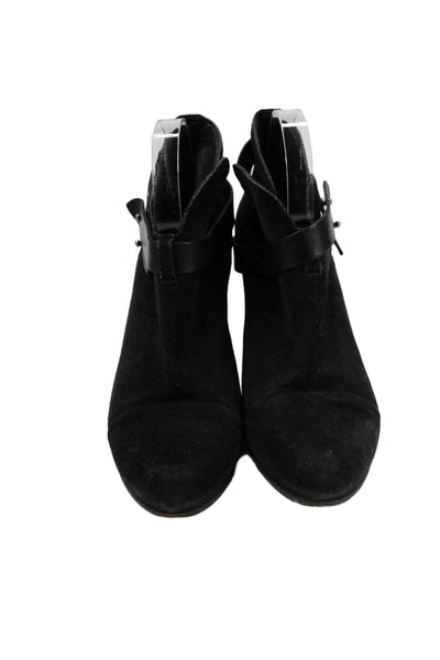 Rag & Bone Womens Suede Textured Buckle Block Heel Booties Black Size 8
