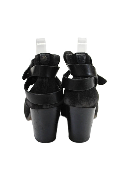 Rag & Bone Womens Suede Textured Buckle Block Heel Booties Black Size 8