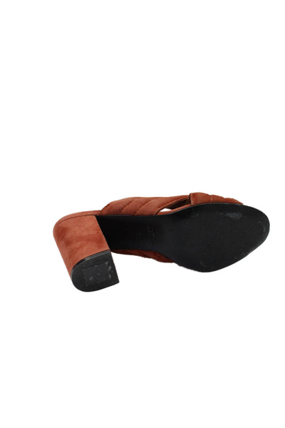 Madison Womens Suede Peep Toe Slip On Quilted Mules Burnt Orange Size 9