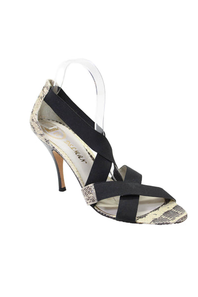 Delman Womens Snakeskin Print Elastic Strappy Heels Beige Size 10