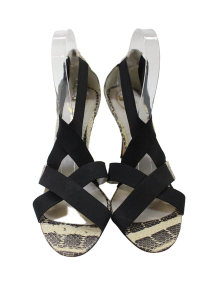 Delman Womens Snakeskin Print Elastic Strappy Heels Beige Size 10