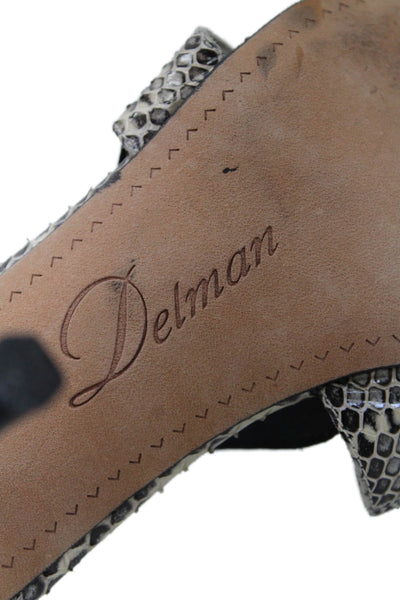 Delman Womens Snakeskin Print Elastic Strappy Heels Beige Size 10