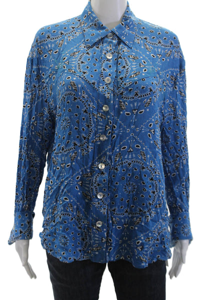 Jens Pirate Booty Womens Paisley Print Buttoned Blouse Blue Size XS