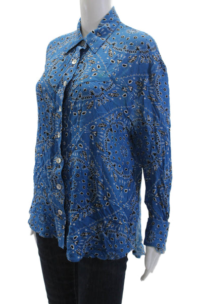 Jens Pirate Booty Womens Paisley Print Buttoned Blouse Blue Size XS