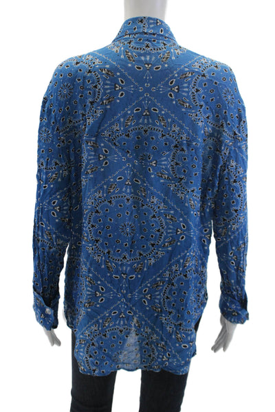 Jens Pirate Booty Womens Paisley Print Buttoned Blouse Blue Size XS