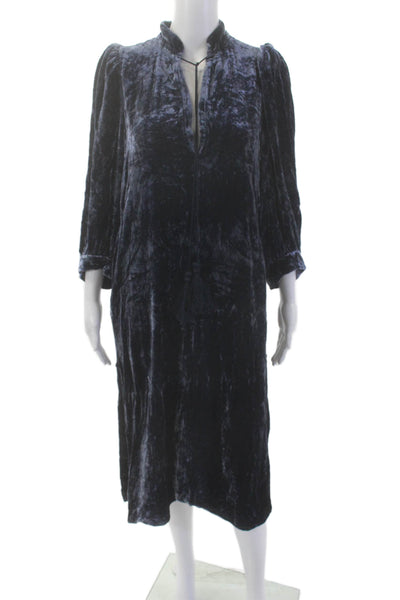 Capsule & Other Stories Womens Crushed Velvet Long Sleeve Maxi Dress Blue Size 2