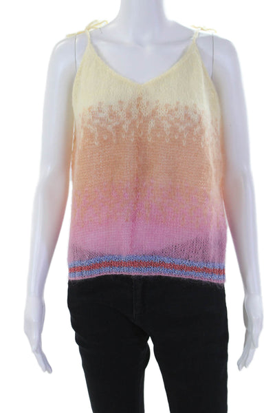 Rose Carmine Womens Spaghetti Strap Mohair Crochet Knit Top White Pink Size 1