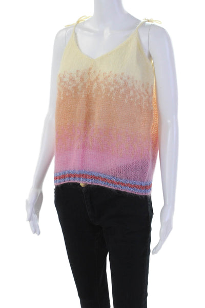 Rose Carmine Womens Spaghetti Strap Mohair Crochet Knit Top White Pink Size 1