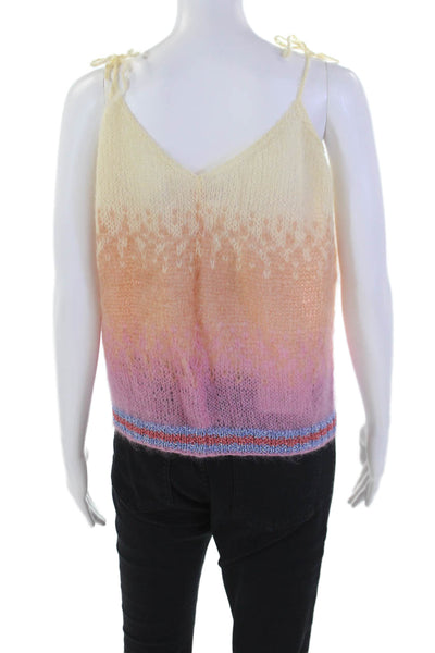 Rose Carmine Womens Spaghetti Strap Mohair Crochet Knit Top White Pink Size 1