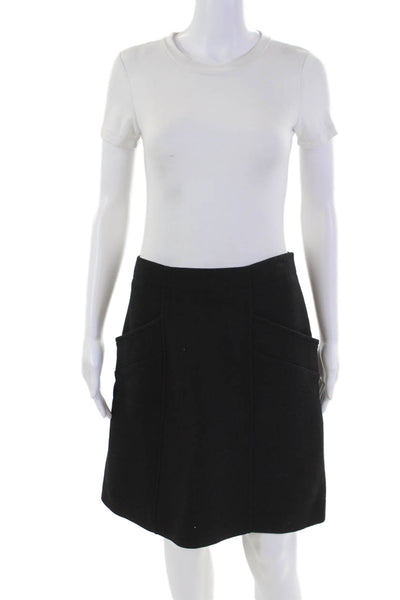 Chloe Womens Back Zip Knee Length Side Pocket Pencil Skirt Black Wool Size FR 42