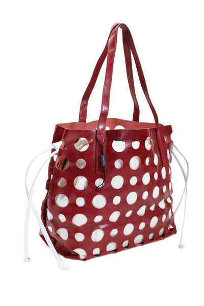 M Made In Italy Womens Leather Gold Toned Buttoned Handbag Red Size L